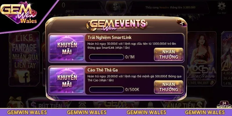 Khuyến mãi hoàn trả tại Gemwin giá trị lớn cực kỳ hấp dẫn