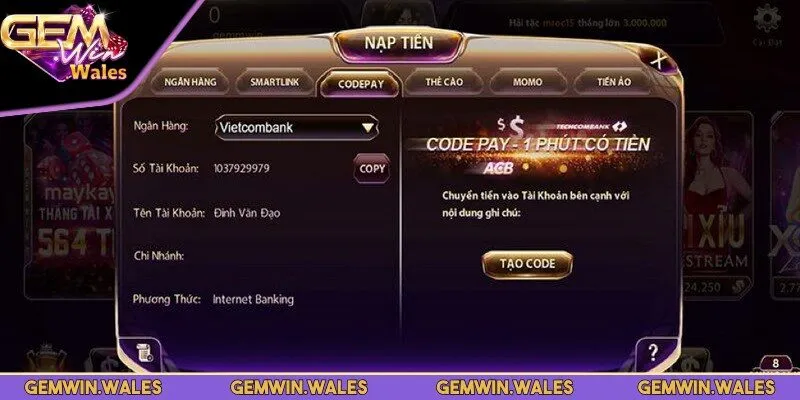 Nạp tiền Gemwin PayWin miễn phí và không giới hạn